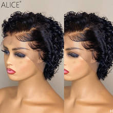 Alice 13*4 peruca de cabelo encaracolado, corte pendular frontal cabelo humano com cabelo de bebê 150% densidade 180% brasileiro não-remy nível médio para mulheres 2024 - compre barato