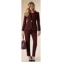 Jacket+Pants Womens Business Suit Wine Red Female Office Uniform Ladies Formal Trouser 2 Piece Set Evening Prom Party Tuxedos 2024 - buy cheap