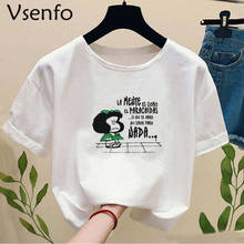 Mafalda-camiseta feminina estampa de desenho animado, engraçada, fashion, camiseta feminina, casual, manga curta de verão, camiseta feminina 2024 - compre barato