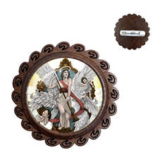 Broche de madera con cúpula de cristal, Arcángel de St.Michael, protección de Saint Shield, Charm, alfileres de cuello Orhodox ruso para regalo sagrado 2024 - compra barato