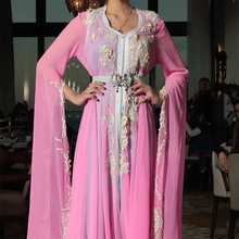 Sweet Pink Beads Lace Embroidered Moroccan Kaftan Dubai Evening Dress Long Sleeves Muslim Saudi Arabia Formal Prom Gown Custom 2024 - buy cheap