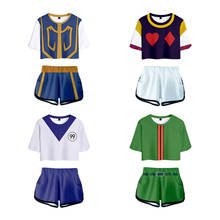 Conjunto de roupas de verão para cosplay do gotejador x caçador kurapika, kilua hisoka, short para adultos, conjunto com duas peças 2024 - compre barato