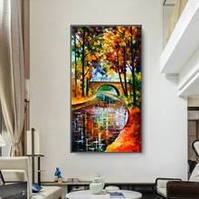 Pintura moderna de tela colorida de outono, rio, folha, paisagem, posteres e impressões, imagem de arte de parede para sala, decoração de casa 2024 - compre barato