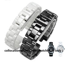 Ремешок керамический для наручных часов J12, модный мужской и женский браслет, черный белый, 16 мм 19 мм 2024 - купить недорого