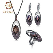 GEM'S BALLET Solid 925 Sterling Silver Pendant Earrings Ring Set Natural Smoky Quartz Vintage Gothic Punk Jewelry Set For Women 2024 - buy cheap