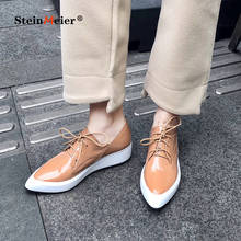 Women flats spring single oxford shoes genuine leather flat platform fashion shoes for woman brogues laces up shoes 2022 2024 - buy cheap