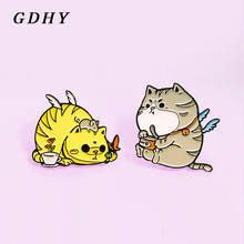 GDHY-Alfileres esmaltados de animales de dibujos animados, insignia de gato volador, Gato comiendo, broches personalizados, Pin de solapa para ropa, regalo de joyería Animal 2024 - compra barato