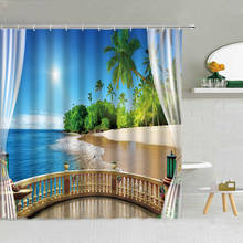 Seaside Scenery Outside The Window Shower Curtain Green Plants Sea Beach Holiday Landscape Bathroom Decor Fabric Hooks Curtains 2024 - buy cheap