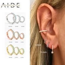 AIDE 6/8/10mm 925 Sterling Silver Hoop Earrings for Women Exquisite Turquoise Pave Round Pierced Earings Fine Jewelry kolczyki 2024 - buy cheap