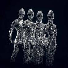 Современный танцевальный космический костюм с изображением инопланетянина, зеркальные костюмы, технология будущего, военный комбинезон, маска, лазерная танцевальная одежда для выступлений, костюм ГОГО 2024 - купить недорого