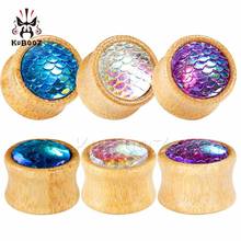 2PCS New Wooden Fish Scales Ear Plugs Expanders Stretcher Piercing Tunnels Hollow Stud Fashion Gift Flesh Jewelry For Men Women 2024 - buy cheap