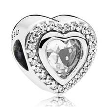 Genuine 925 Sterling Silver Charm Sparkling Two Gorgeous Love Heart With Crystal Bead Fit Pandora Bracelet & Bangle Necklace Di 2024 - buy cheap