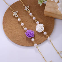 Rose Flower Pendant Necklace Elegant Women Wedding Party Butterfly Clavicle Chain Crystal Charm Jewelry Pearl Choker Gift 2024 - buy cheap