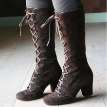 Botas de media caña con cordones cruzados para mujer, zapatos Retro de tacón alto de ante, de talla grande, novedad de 2020 2024 - compra barato