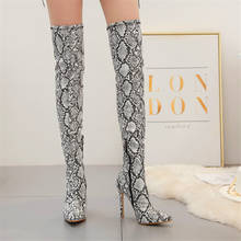 2022 White Snake Print Leather Over the Knee Boots Thin Heel Zipper Sexy Party Shoes Pointy Toe Thigh High Woman Boot Size 35-42 2024 - buy cheap