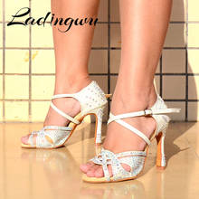 Ladingwu Women's Latin Dance Shoes Rhinestone Ballroom Dance Shoes White Flash Cloth  Party Square Dance Shoes Cuba Heel 10cm 2022 - buy cheap