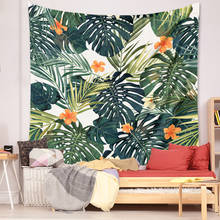Tapete de parede floral com folhas tropicais, tapete de pendurar na parede, palmeira, decoração boêmia para quarto, coberta de praia, xale 2024 - compre barato