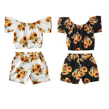 New Toddler Baby Girl Sunflower Outfits Clothes Crop Tops T-Shirt Shorts Pants Set 2024 - buy cheap