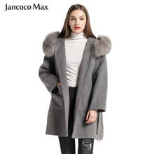 Casaco feminino lã de ovelha s7494, jaqueta feminina gola de raposa com capuz casaco de lã genuíno 2024 - compre barato