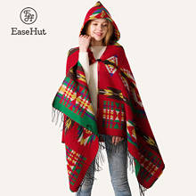 EaseHut Women Spring Boho Hooded Coat Poncho Female Scarves Ladies Warm Shawls Wrap Pashmina Ethnic Capes Blanket Scarf 2024 - buy cheap