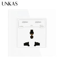 UNKAS-Panel de cristal tipo 86, enchufe Universal de 13A y 250V con puerto de carga USB Dual, salida de 2.1A con indicador LED 2024 - compra barato