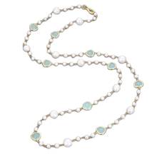 GuaiGuai Jewelry 44" Natural Pearl  White Baroque Keshi Pearl Blue Crystal Long Necklace 2024 - buy cheap