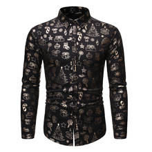 Vestido de manga larga con botones para hombre, informal, negro brillante, estampado Floral, camisa de Navidad de negocios, 2021 2024 - compra barato