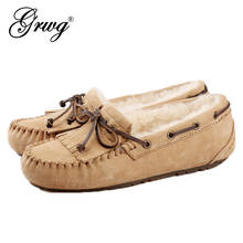 GRWG 100% Natural Fur Women Shoes Moccasins Mother Loafers Soft Genuine Leather Leisure Flats Female Driving Casual Footwear 2024 - buy cheap