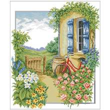 Bicycle in the courtyard patterns counted 11CT 14CT 18CT Cross Stitch Set DIY Cross-stitch Kits Embroidery Needlework Home Decor 2024 - buy cheap