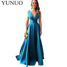 YuNuo Elegante Senhora Com Decote Em V Vestidos de Noite A Linha Do Tanque Até O Chão Longo de Cetim N41 2024 - compre barato