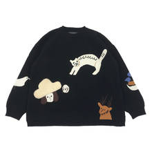 Зимний плотный теплый пуловер, милый жаккардовый вязаный пуловер с котятами для девочек-подростков, повседневный топ с круглым вырезом 2024 - купить недорого