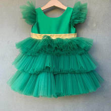 Personalizado verde na altura do joelho vestidos da menina do bebê infantil vestido de festa crianças princesa vestido cinto de fita crianças primeiro aniversário vestidos 2024 - compre barato