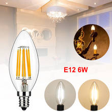 Светодиодная лампа 5 шт./лот энергосберегающая 6 Вт E12 220 В, стеклянная лампа теплого/белого цвета, Светодиодная свеча 2024 - купить недорого