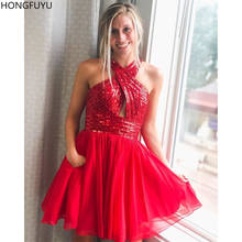 HONGFUYU-vestidos de Cóctel de línea a para Homecoming, Vestido corto rojo de graduación, lentejuelas, sin mangas, vestidos formales de gasa 2024 - compra barato