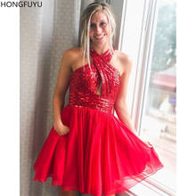 HONGFUYU A-Line Homecoming Cocktail Dresses Short Red Prom Dress Sequins Sleeveless vestidos de graduacion Chiffon Formal Gowns 2024 - купить недорого