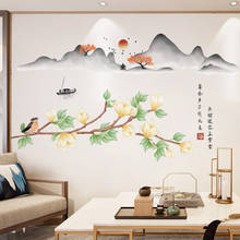 Chinese Landscape Flowers And Birds Wall Sticker Living Room Decoration Sofa Background Wall Posters Wall Papers Home Decor 2024 - buy cheap