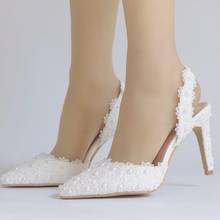 Baoyafang flor branca chegam novas mulheres bombas de salto alto elegante salto alto sexy dedo do pé apontado estilingue casamento vestido de festa sapatos 2024 - compre barato