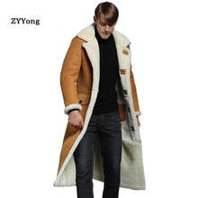 New Fur Collar Sheep Leather Jacket Men Winter Yellow Suede Long Jacket Fleece Warm Bomber Coats Casaco Outwear Pocket XXXXL 2024 - buy cheap