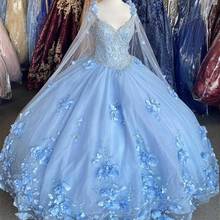 Light Sky Blue 2022 Ball Gown Quinceanera Dresses Bridal Gowns With Cape Sleeve Sweet 16 Dress vestidos de xv años anos 2024 - buy cheap