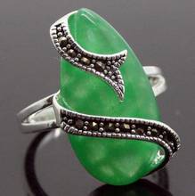 24*13mm 925 Silver Natural Green Natural jade Snake Shape Marcasite Ring Size 7/8/9/10 2024 - buy cheap