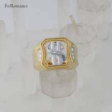 FoRomance-Anillo de piedras de circonia cúbica brillante, anillo con signo de dólar estadounidense, superposición de oro blanco amarillo, tamaño 8, gran regalo 2024 - compra barato