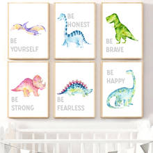 Pinturas de dinosaurios inspiradores para decoración de la habitación de los niños y bebés, carteles nórdicos e impresiones, arte en lienzo para pared de guardería, con citas inspiradoras 2024 - compra barato