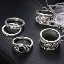 Juego de anillos bohemios grandes de acero inoxidable de Color plateado, tótem redondo Vintage, anillos de mujer con piedra negra 2024 - compra barato