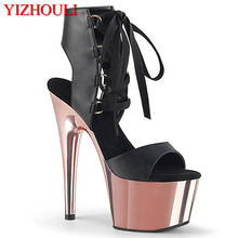 17cm stiletto heels, 7in pole dancing boots, plating platform sexy nightclub model party ankle boots 2024 - buy cheap
