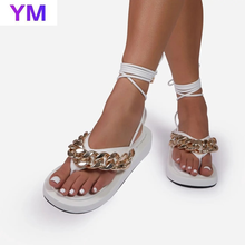 Women's Platform Chain Decor Sandals Female 2021 Women Thick Bottom Shoes Lace Up Wedge Platform Sandals Increased Shoes Summer 2024 - buy cheap