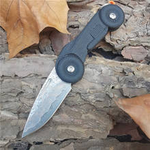 Cuchillo plegable de bolsillo para caza y acampada, cuchillo táctico de acero damasco con mango de pez petrificado G10, herramientas EDC 2024 - compra barato