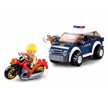 106Pcs City Police Patrol Car Motorcycle Model Educational Building Blocks Toys For Children 6Years DIY Birthday Present Gift