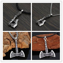 Antiquing Nordic Vikings Wolf Raven Necklace Valknut Rune Axe Amulet compass viking runes pendant Scandinavian Pagan Necklace 2024 - buy cheap