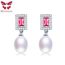 Red Zircon White 8-9mm Drop Natural Pearl Earrings, 925 Sterling Silver Earrings for Women Wedding Earrings Silver 925 Jewelry 2024 - buy cheap