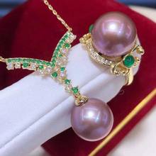 D908 Pearl Set Fine Jewelry 925 Sterling Silver Round 11-13mm Nature Fresh Water Purple Pearls Jewelry Sets for Women Presents 2024 - buy cheap